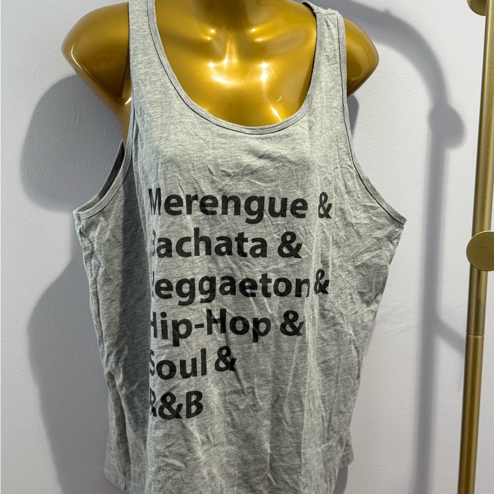 Gray Tank Top with Music Genres Print